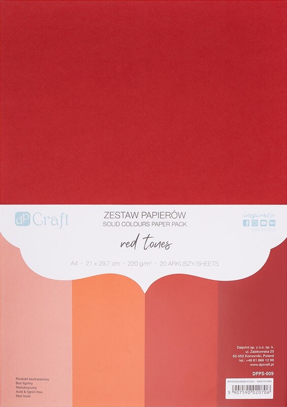 Sada barevných papírů tón v tónu A4 dpCraft 220g - červená