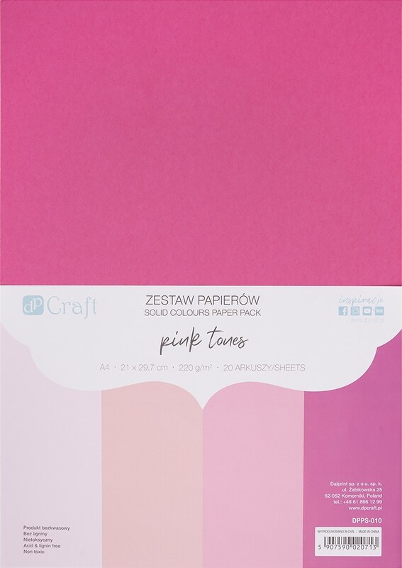Sada barevných papírů tón v tónu A4 dpCraft 220g - růžová - sada 20 listů