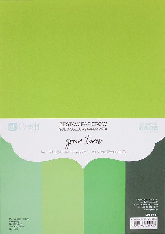 Sada barevných papírů tón v tónu A4 dpCraft 220g - zelená - sada 20 listů