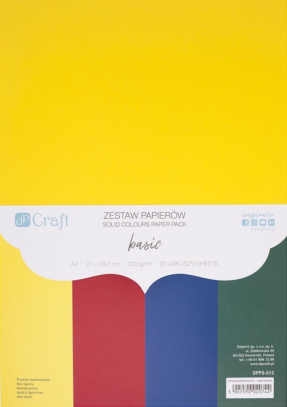 Sada barevných papírů tón v tónu A4 dpCraft 220g - základní barvy - sada 20 listů
