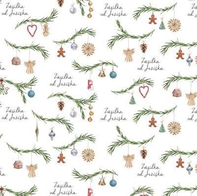 Vánoční balicí papír 70 x 100 cm - 125 g/m2 - Větvičky s ozdobami - 1 arch