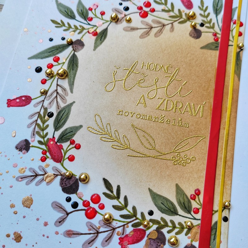 Přání ruční výroba - Věneček - novomanželům