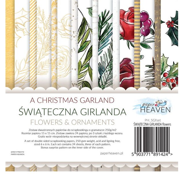 Potištěný papír s vánočními zlatými věnečky 6x6" PAPER HEAVEN - A Christmas Garland - 1 ks