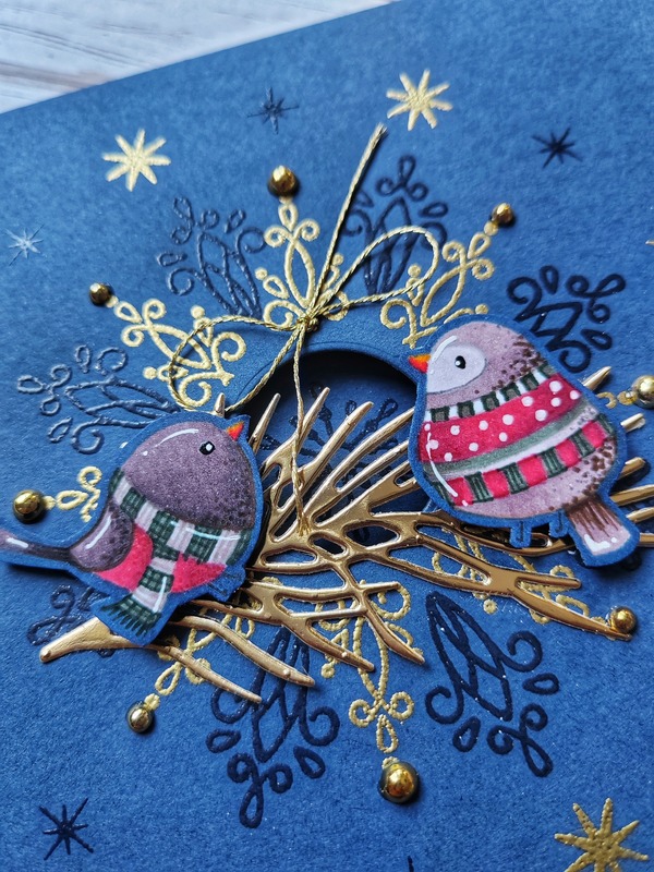 Přání ruční výroba - Ptáčci modro-zlaté