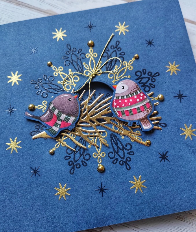 Přání ruční výroba - Ptáčci modro-zlaté