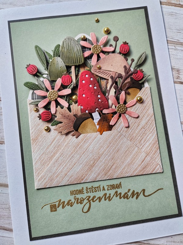 Přání ruční výroba - Podzimní s houbami