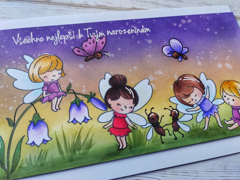 Přání ruční výroba - Víly na louce - 1 ks