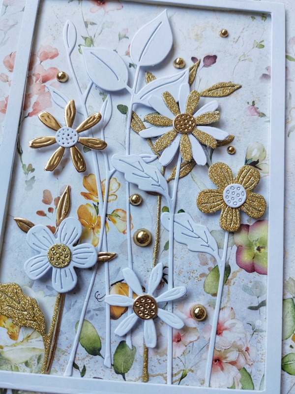 Přání ruční výroba - Květiny bílo-zlaté 3