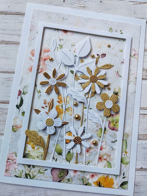 Přání ruční výroba - Květiny bílo-zlaté 3