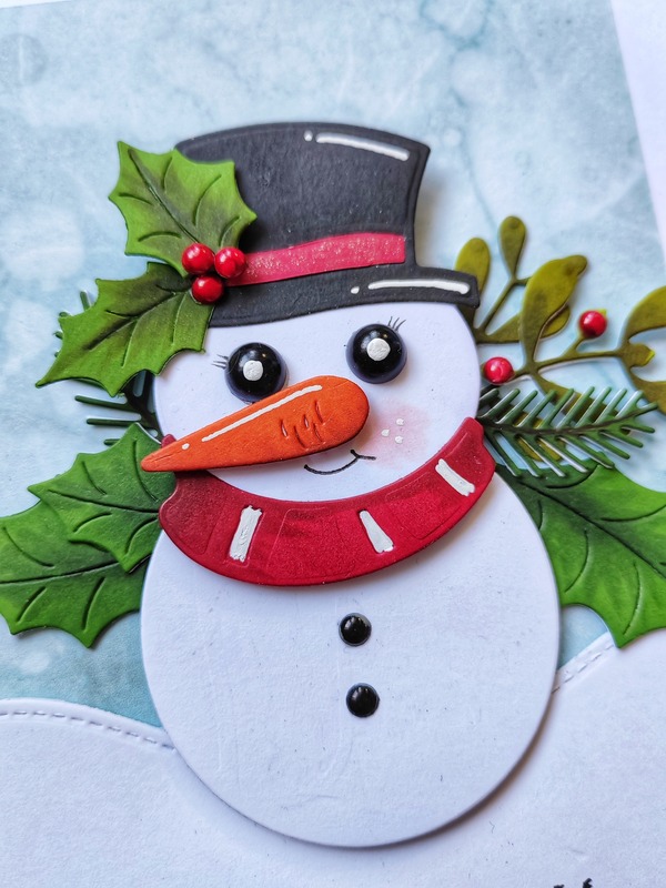 Přání ruční výroba - Sněhulák s cesmínou - 1 ks