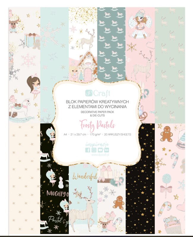 Sada potištěných papírů dpCraft - Frosty Pastels - sada 20 listů