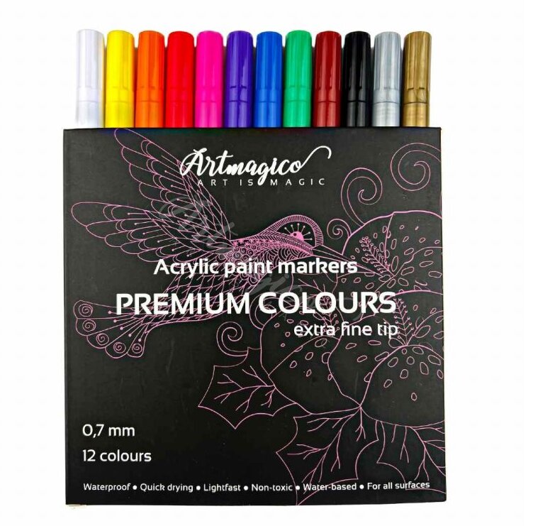 Akrylové popisovače Artmagico extra fine tip 0,7 mm - sada 12 ks