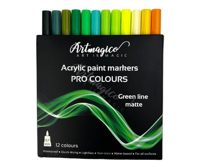 Akrylové popisovače Artmagico PRO zelené - sada 12 ks