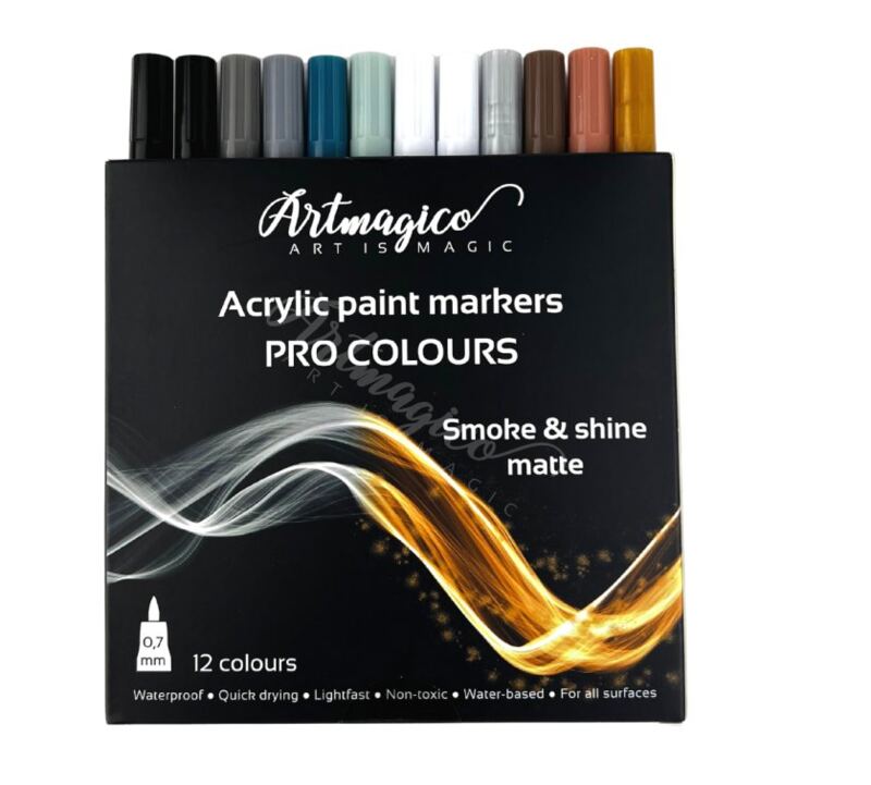 Akrylové popisovače Artmagico PRO smoke & shine - sada 12 ks