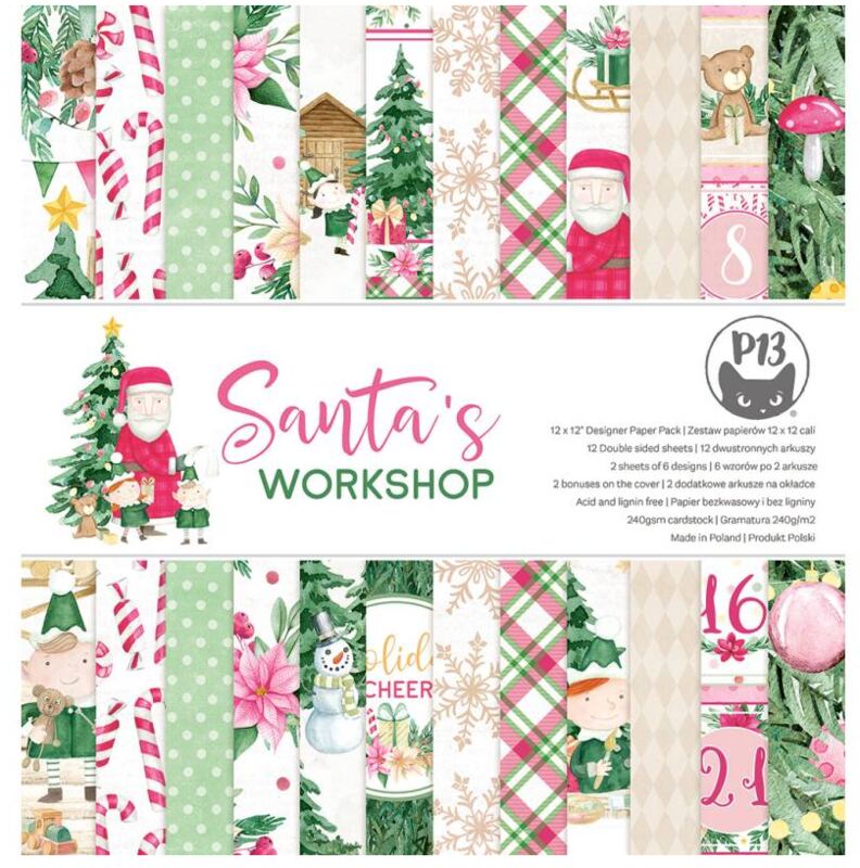 Sada scrapbookových oboustranně potištěných papírů P13 12x12" Santa´s workshop - sada 12 listů