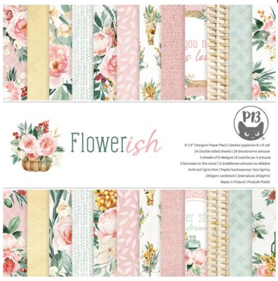 Sada scrapbookových oboustranně potištěných papírů P13 6x6" Flowerish - sada 24 listů