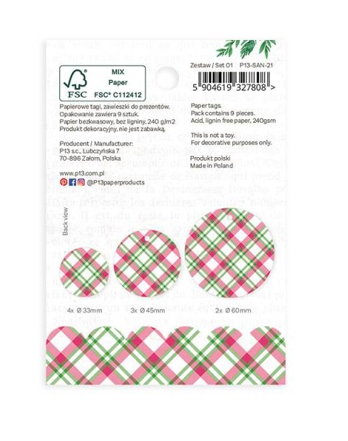 Dekorativní visačky kulaté P13 - Santa´s workshop - sada 9 ks