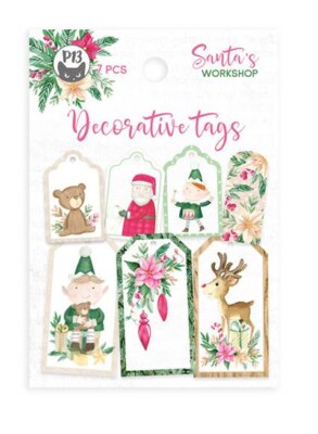 Dekorativní visačky P13 - Santa´s workshop - sada 7 ks