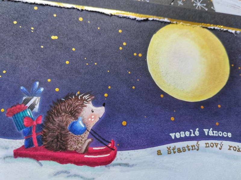 Přání ruční výroba - Ježek a měsíc