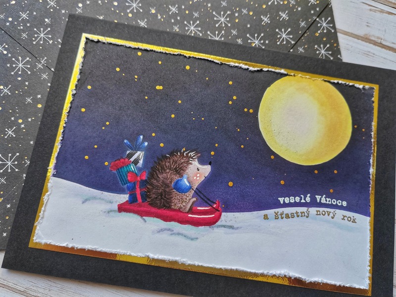 Přání ruční výroba - Ježek a měsíc