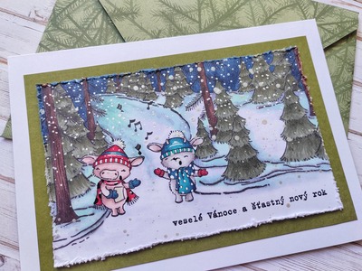 Přání ruční výroba - Koledy v lese - 1 ks