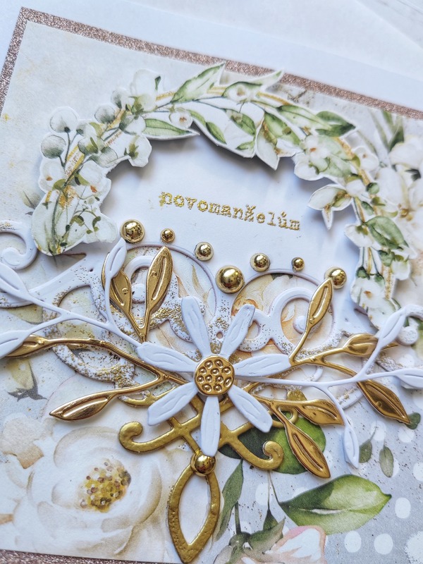 Přání ruční výroba - Květiny bílo-zlaté 4