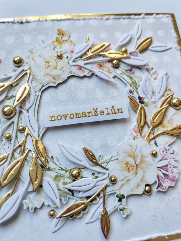 Přání ruční výroba - Květiny bílo-zlaté 5