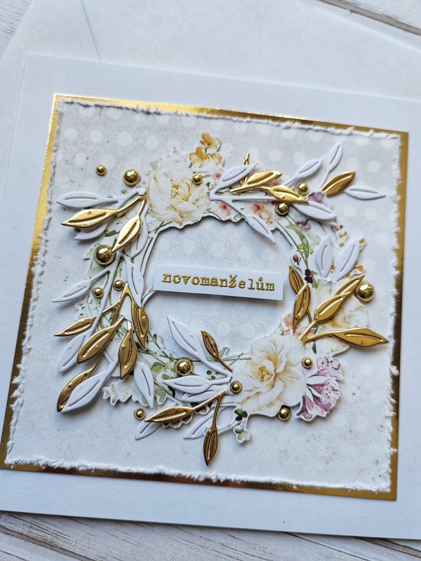 Přání ruční výroba - Květiny bílo-zlaté 5