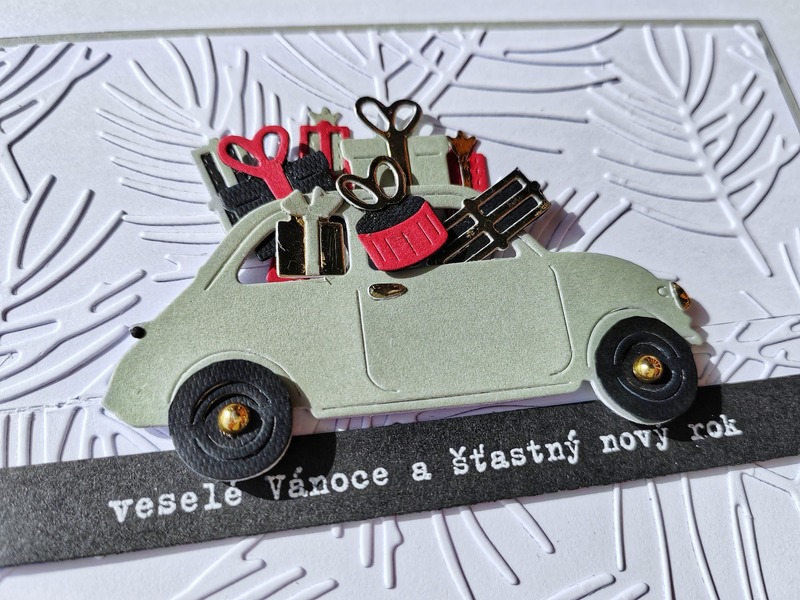 Přání ruční výroba - Auto s dárky - 1 ks