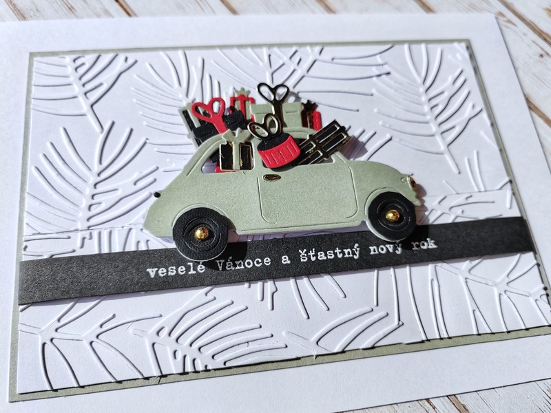 Přání ruční výroba - Auto s dárky - 1 ks