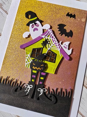 Přání ruční výroba - Halloween domeček - 1 ks