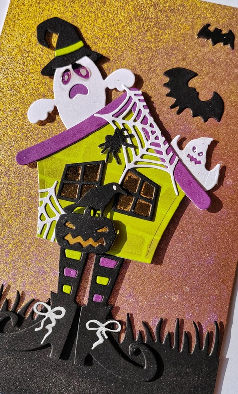 Přání ruční výroba - Halloween domeček - 1 ks