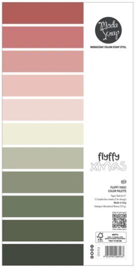 Sada papírů MODA SCRAP 6x12" - Fluffy Xmas (jednobarevné) - sada 12 listů