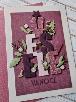 Přání ruční výroba - Veselé Vánoce - fialové - 1 ks