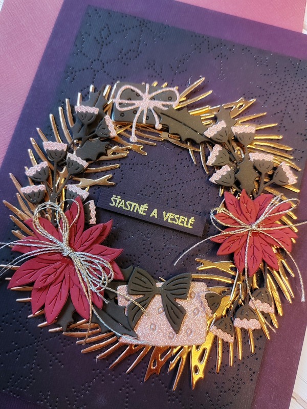 Přání ruční výroba - Vánoční věnec - tmavě fialové - 1 ks