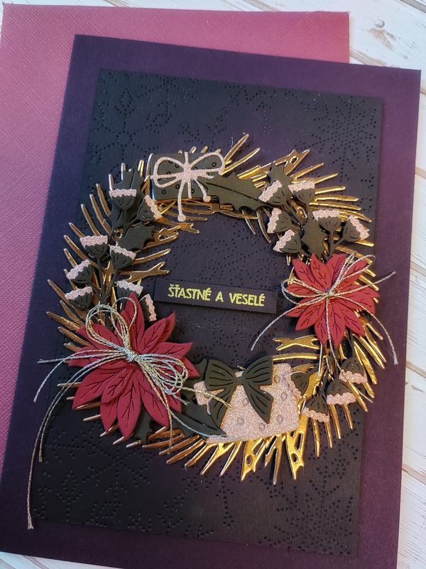 Přání ruční výroba - Vánoční věnec - tmavě fialové - 1 ks