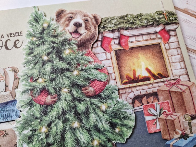 Přání ruční výroba - Vánoční pohoda u krbu - 1 ks