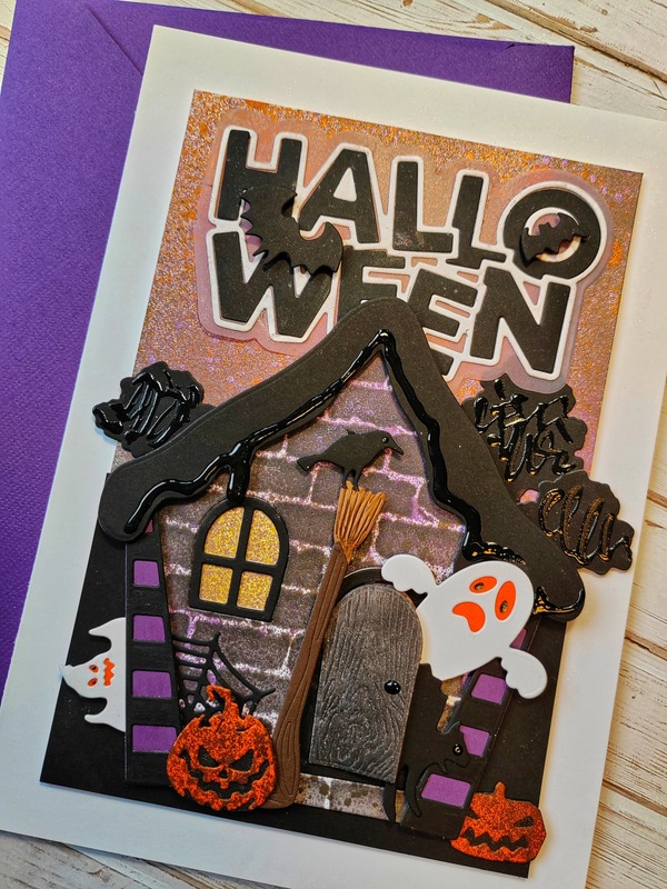 Přání ruční výroba - Halloween domeček 2 - 1 ks