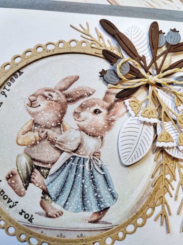 Přání ruční výroba - Vánoční zajíčci - 1 ks