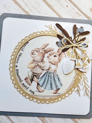 Přání ruční výroba - Vánoční zajíčci - 1 ks