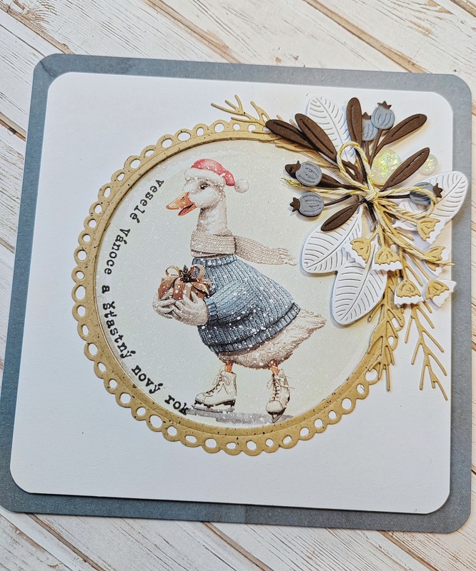 Přání ruční výroba - Vánoční husa na bruslích - 1 ks