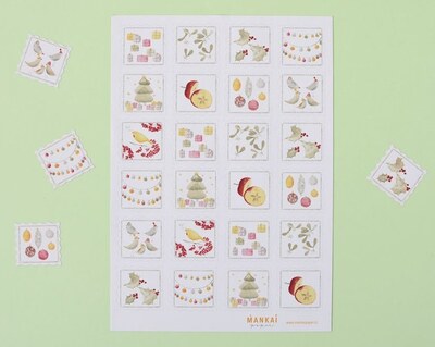 Designové vánoční samolepky MANKAI známky - arch 24 ks