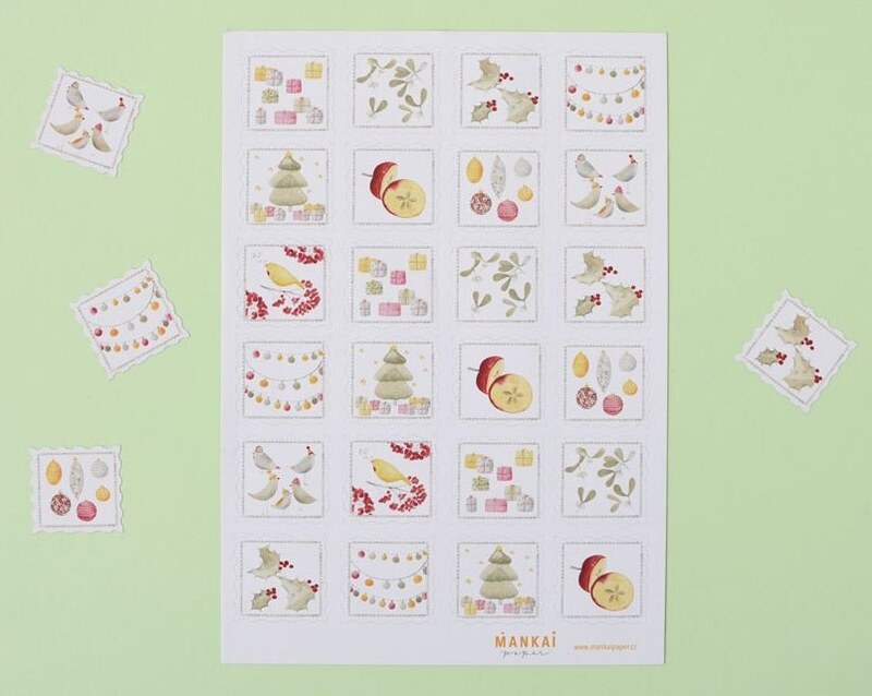 Designové vánoční samolepky MANKAI známky - arch 24 ks