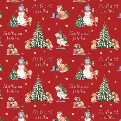 Vánoční balicí papír 70 x 100 cm - 100 g/m2 - Vánoční zvířátka/zásilka od Ježíška - 1 arch
