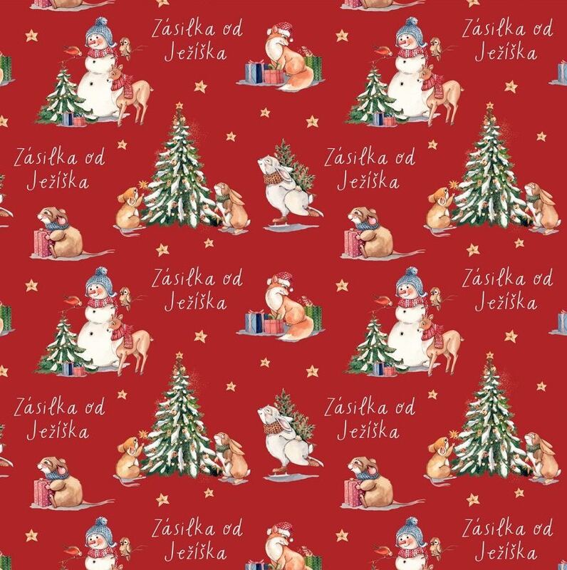 Vánoční balicí papír 70 x 100 cm - 100 g/m2 - Vánoční zvířátka/zásilka od Ježíška - 1 arch