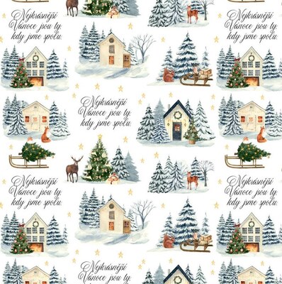 Vánoční balicí papír 70 x 100 cm - 100 g/m2 - Vánoční krajina/Vánoce spolu - 1 arch