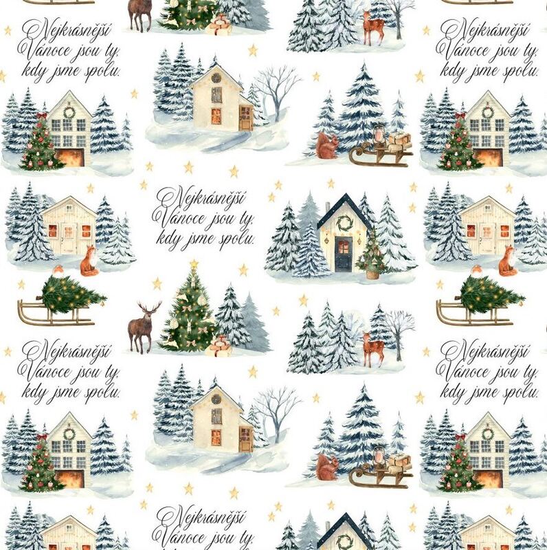 Vánoční balicí papír 70 x 100 cm - 100 g/m2 - Vánoční krajina/Vánoce spolu - 1 arch