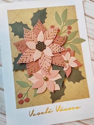 Přání ruční výroba - Vánoční hvězda starorůžová - 1 ks