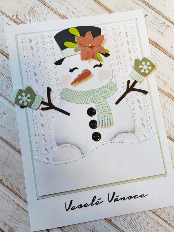 Přání ruční výroba - Veselé Vánoce - Sněhulák - 1 ks