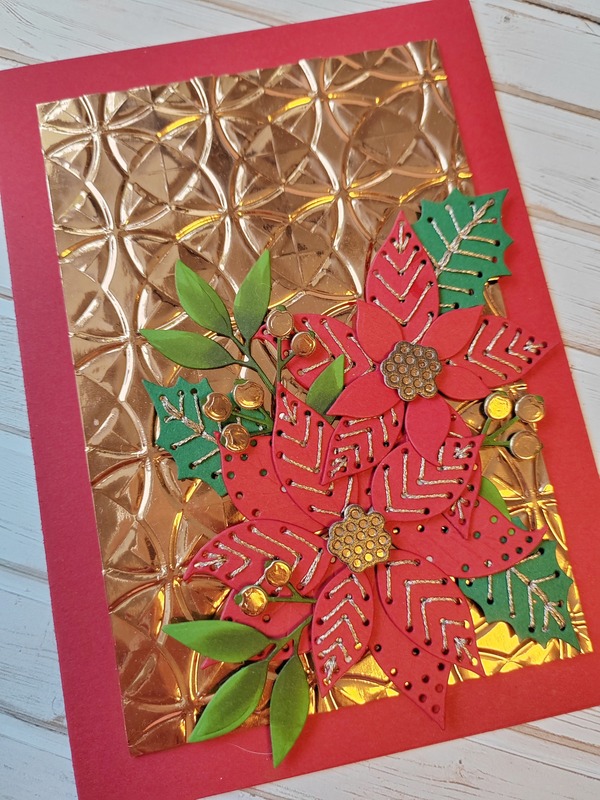 Přání ruční výroba - Vánoční hvězda - vyšívaná - 1 ks